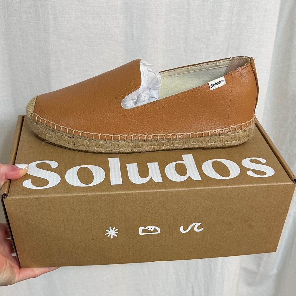 Soludos Brown Leather Slip-On Espadrilles